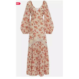 Cami NYC Francie Lace Trimmed Floral Print Silk Chiffon Maxi Dress NEW Medium